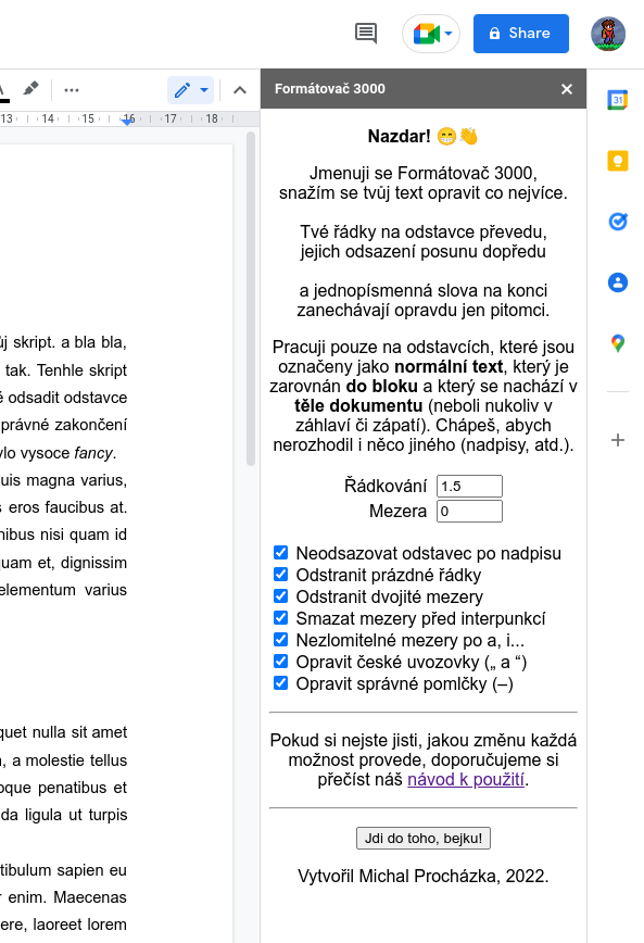 Snímek obrazovky Formátovače 3000