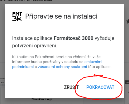 Smímek obrazovky - okno Připravte se na instalaci