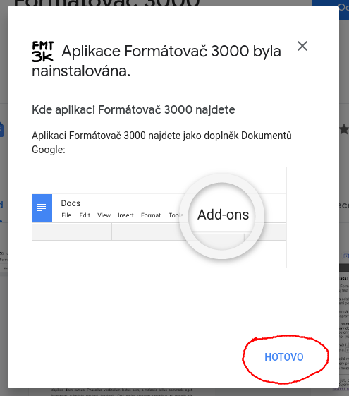 Smímek obrazovky - instalace úspěšná